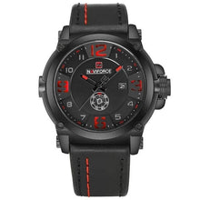 Montre homme en cuir rouge marron avec coutures additionnelles.