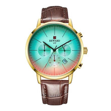 Montre Homme En Cuir Avec Verre Dégradé Marron Or