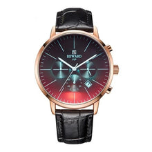 Montre Homme En Cuir Avec Verre Dégradé Noir Or