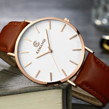 Montre Homme En Cuir De Luxe Mince Elégante Marron