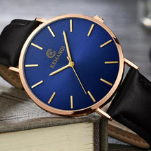 Montre Homme En Cuir De Luxe Mince Elégante Noir Bleu Or