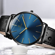 Montre Homme En Cuir De Luxe Mince Elégante Noir Bleu