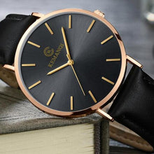 Montre Homme En Cuir De Luxe Mince Elégante Noir Or