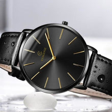Montre Homme En Cuir De Luxe Mince Elégante Noir