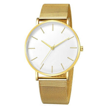 Montre unisexe slim en acier inoxydable doré avec bracelet maille et cadran blanc minimaliste. - Kiorr™