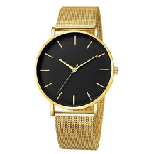 Montre homme femme acier inoxydable maille dorée cadran noir minimaliste slim. - Kiorr™