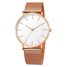 Montre fine unisexe en acier inoxydable couleur cuivre avec bracelet maille et cadran blanc minimaliste. - Kiorr™