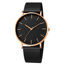 Montre noire fine pour homme et femme avec bracelet en maille acier inoxydable et boîtier doré rose. - Kiorr™