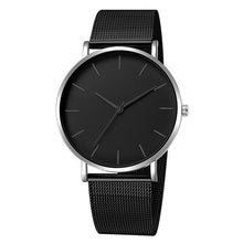 Montre unisexe noire en maille d'acier inoxydable fine au design minimaliste. - Kiorr™