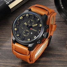 Montre Homme Grand Cadran Bracelet En Cuir Marron Noir