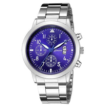 Montre Homme Luxe Dateur Quartz Argent Bleu
