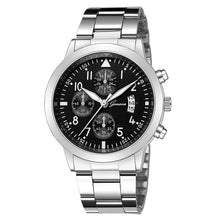 Montre Homme Luxe Dateur Quartz Argent Noir