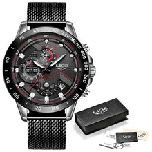 Montre Homme Luxe Décontracté Chronographe Etanche Noir Argent