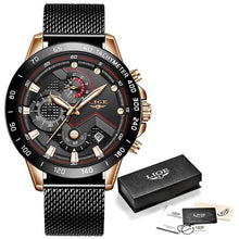 Montre Homme Luxe Décontracté Chronographe Etanche Noir Rose Gold