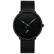 Montre homme noire avec cadran minimaliste et bracelet maille en acier noir. - Kiorr™
