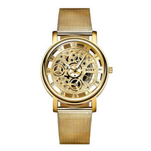 Montre Homme Mécanisme Nu Bracelet En Acier Or