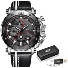 Montre Homme Militaire En Cuir Sport Grand Cadran Chronographe Noir Argent