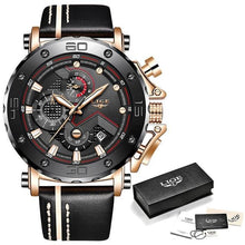 Montre Homme Militaire En Cuir Sport Grand Cadran Chronographe Noir Rose Gold