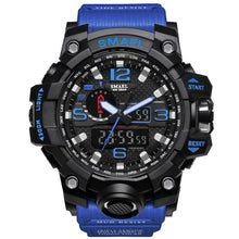 Montre homme sportive étanche noire avec bracelet bleu et chronographe digital et analogique. - Kiorr™
