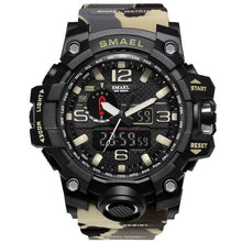 Montre militaire sport étanche avec bracelet camouflage kaki et cadran numérique et analogique noir. - Kiorr™