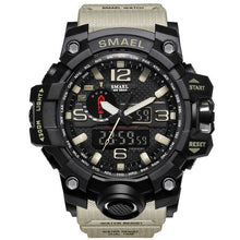 Montre homme militaire étanche sport chrono noire avec bracelet beige et cadran noir texturé. - Kiorr™