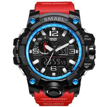 Montre militaire étanche chrono noir bleu avec bracelet rouge et cadran digital et analogique. - Kiorr™
