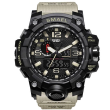 Montre homme militaire étanche sport chronographe noire avec bracelet beige clair et cadran digital analogique. - Kiorr™
