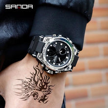 Montre Homme Militaire Sport Etanche Avec Alarme Chronographe Calendrier Eclairage Argent
