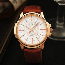 Montre Homme Quartz En Cuir Décontracté Marron Blanc
