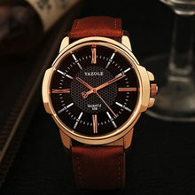 Montre Homme Quartz En Cuir Décontracté Marron Noir