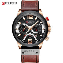 Montre Homme Sport En Cuir Décontracté Avec Chronographe, Rose Noir