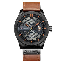 Montre Homme Squelette En Cuir Délavé Noir Orange