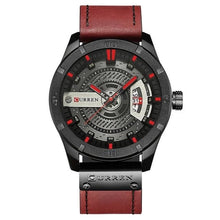 Montre Homme Squelette En Cuir Délavé Noir Rouge